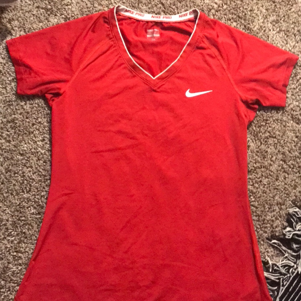 Red Nike Pro Dri fit shirt